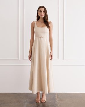 aqua blu australia tiana linen-silk maxi dress Sparrow in Brown Plumber Bro