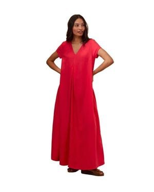 Celtic & Co. Cap Sleeve V-Neck Swing Maxi Dress - Red