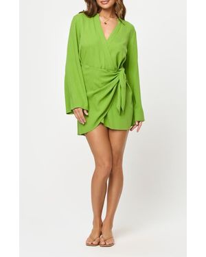 LSPACE Las Palmas Long Sleeve Cover-Up Wrap Dress - Green