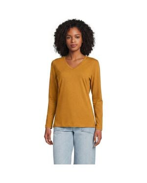 Lands' End Supima Cotton Long Sleeve V-Neck T-Shirt - Orange