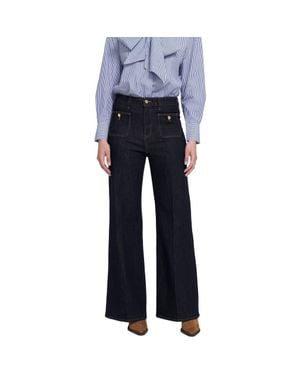 Elle Collection Patch Pocket Wide Leg Jean Wide-Leg Pants - Blue