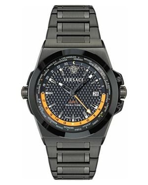 Versace Greca Reaction Gmt Bracelet Watch, 44Mm - Black