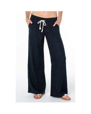 Roxy Oceanside Wide Leg Linen Blend Drawstring Pants - Blue