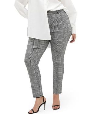 City Chic Bengaline Check Skinny Leg Pants - Gray