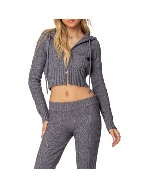 Edikted Ray Cable Stitch Hooded Crop Jacket - Gray
