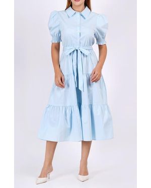 Leota Octavia Puff Sleeve Shirt Dress - Blue