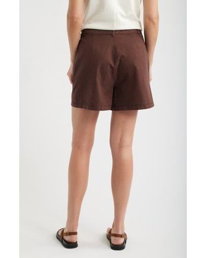 Brooklyn Industries Pleated Cotton & Hemp Shorts - Brown