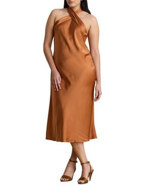 Ralph Lauren Tie Back Charmeuse Halter Neck Cocktail Dress - Brown