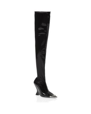 Philipp Plein Latex Boots Low Heels Overknee - Black