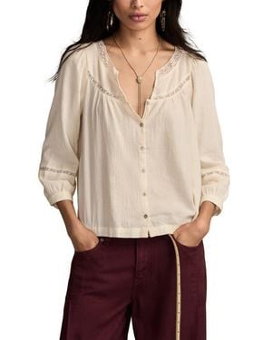 Lucky Brand Lace Detail Cotton Top - Red