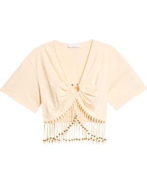 Rabanne Pierced Fringe Crop Cotton T-Shirt - Natural