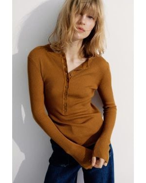 H&M Rib-Knit Top - Brown