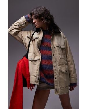 TOPSHOP Denim Barn Jacket With Cord Collar - Natural