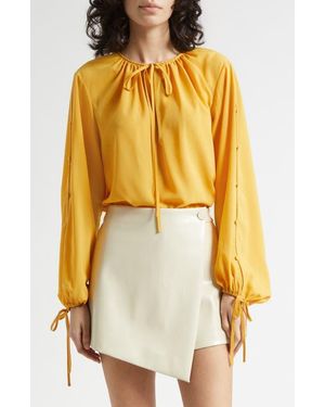 Toccin Oletta Button Long Sleeve Tie Cuff Top - Yellow