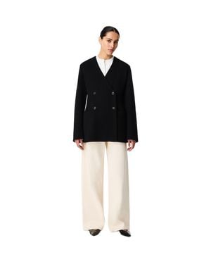 Another Tomorrow Short Scarf Coat - Black