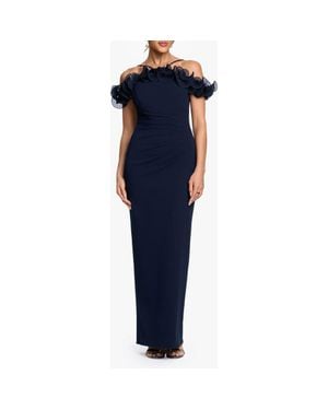 Xscape Evenings Wire Ruffle Cold Shoulder Sheath Gown - Blue