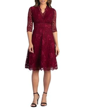 Kiyonna Mademoiselle A-Line Lace Cocktail Dress - Red