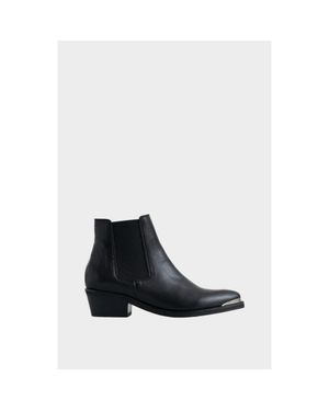 Velez Dark Leather Ankle Boots With Metallic Toe Cap - Black
