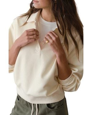 Marine Layer Cloud 9 Cotton Blend Fleece Polo Sweatshirt - Natural