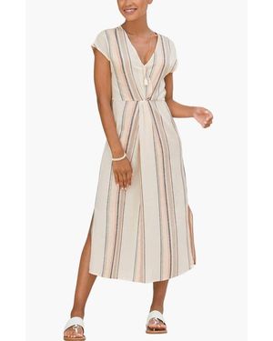 Lascana Striped V-Neck Dress - Natural