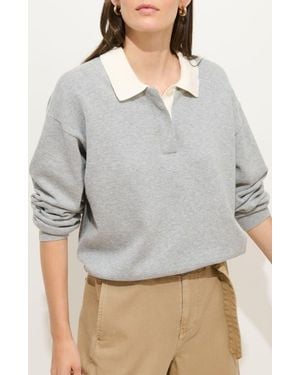 Alex Mill Bond St. Contrast Collar Cotton & Cashmere Polo Sweater - Gray