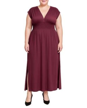 Standards & Practices V-Neck Smocked Waist Midi Dress - Purple