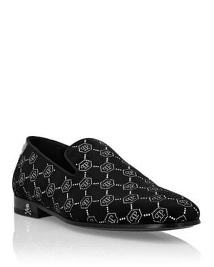 Philipp Plein Velvet Loafers Strass Monogram - Black