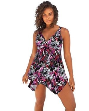 Swim 365 Handkerchief Hem Twist Front Tummy Control Two Piece Swim Dress - Red