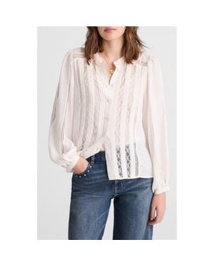 Madewell Lace Inset Long Sleeve Button-Up Top - White