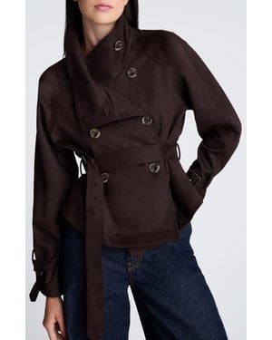 Kenneth Cole Faux Suede Crop Belted Trench Coat - Black