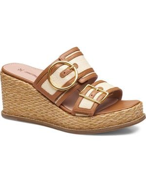 Johnston & Murphy Mallory Double Buckle Platform Wedge Sandal - Metallic
