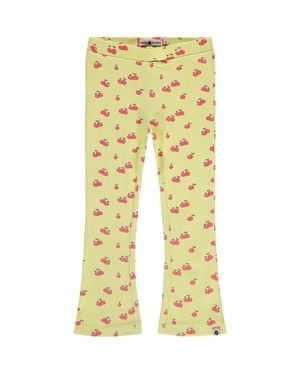 Stains and Stories by Babyface Allover Cherry Print Ribbed Flared Leggings - Yellow