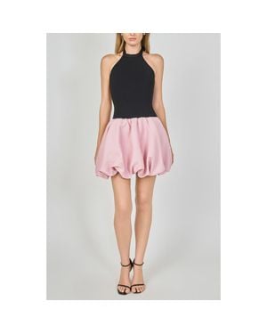 Endless Rose Mixed Media Halter Neck Bubble Minidress - Pink