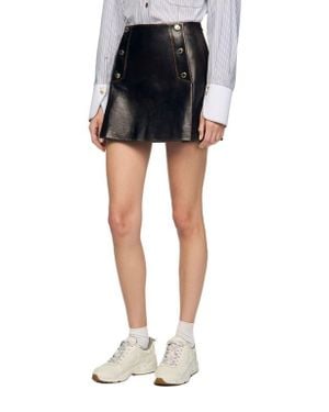 Sandro Short Aged Leather Skirt - Black