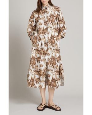 MM by Max Mara Falda Abstract Print Cotton Midi Shirtdress - Natural