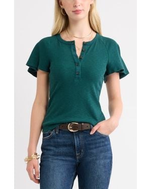 Treasure & Bond Flutter Sleeve Ribbed Henley - Green