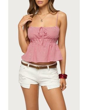 Edikted Zahara Gingham Cotton Babydoll Camisole - Red