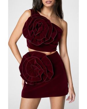 Nasty Gal Floral Detail One-Shoulder Velvet Top - Red