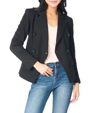 Gibsonlook Double Breasted Cotton Blend Blazer - Blue