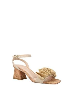 Pelle Moda Tianna Raffia Rosette Ankle Strap Sandal - Natural