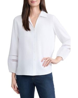 Jones New York Openwork Trim Button-Up Shirt - White