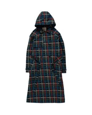 Seasalt Cornwall Penweathers Check Waterproof Organic Cotton Trench Coat - Blue