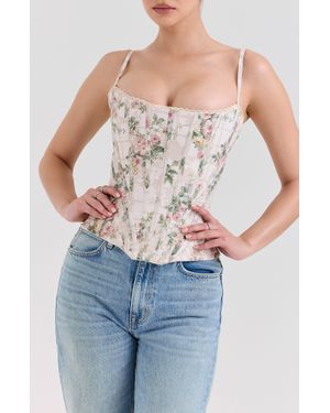 House Of Cb Kikki Bow Crop Lace-Up Stretch Cotton Twill Corset Top