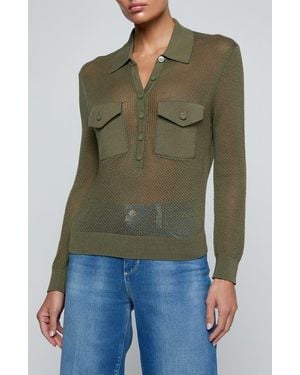 L'Agence Carine Pointelle Polo Sweater - Green