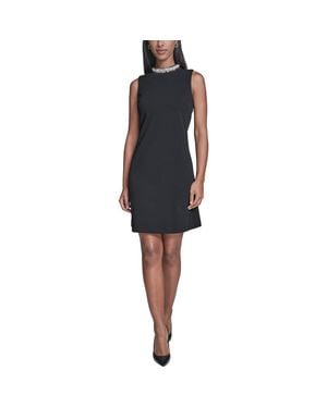 Karl Lagerfeld Embellish Scuba Crepe Sheath Dress - Black