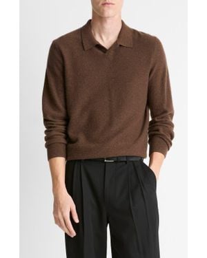 Vince Boiled Cashmere Johnny Collar Sweater - Brown