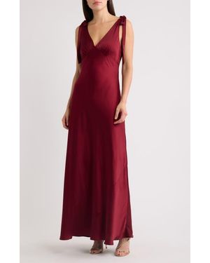 Wayf Ottilie Tie Strap Satin Gown - Red