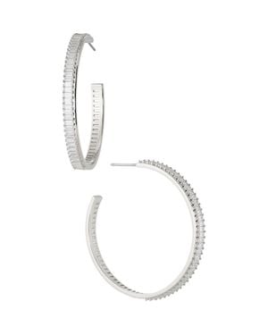 Nadri Large Disco Baguette Cubic Zirconia Hoop Earrings - Green