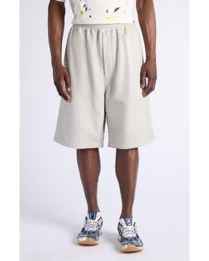 Bottega Veneta Small Intrecciato Shiny Leather Wide Leg Elastic Waist Shorts - Natural