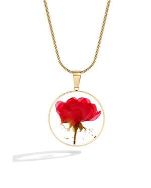 Mint & Lily Pressed Birth Flower Necklace - Red